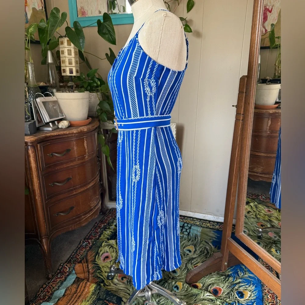 New Look Blue Floral Striped Rope Nautical Midi Dress, size L - Picture 2 of 6